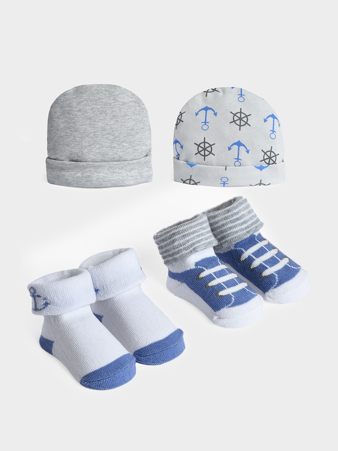 

MiArcus Kids Pack Of 2 Patterned Ankle Length Socks & Hydra Cap Set, White