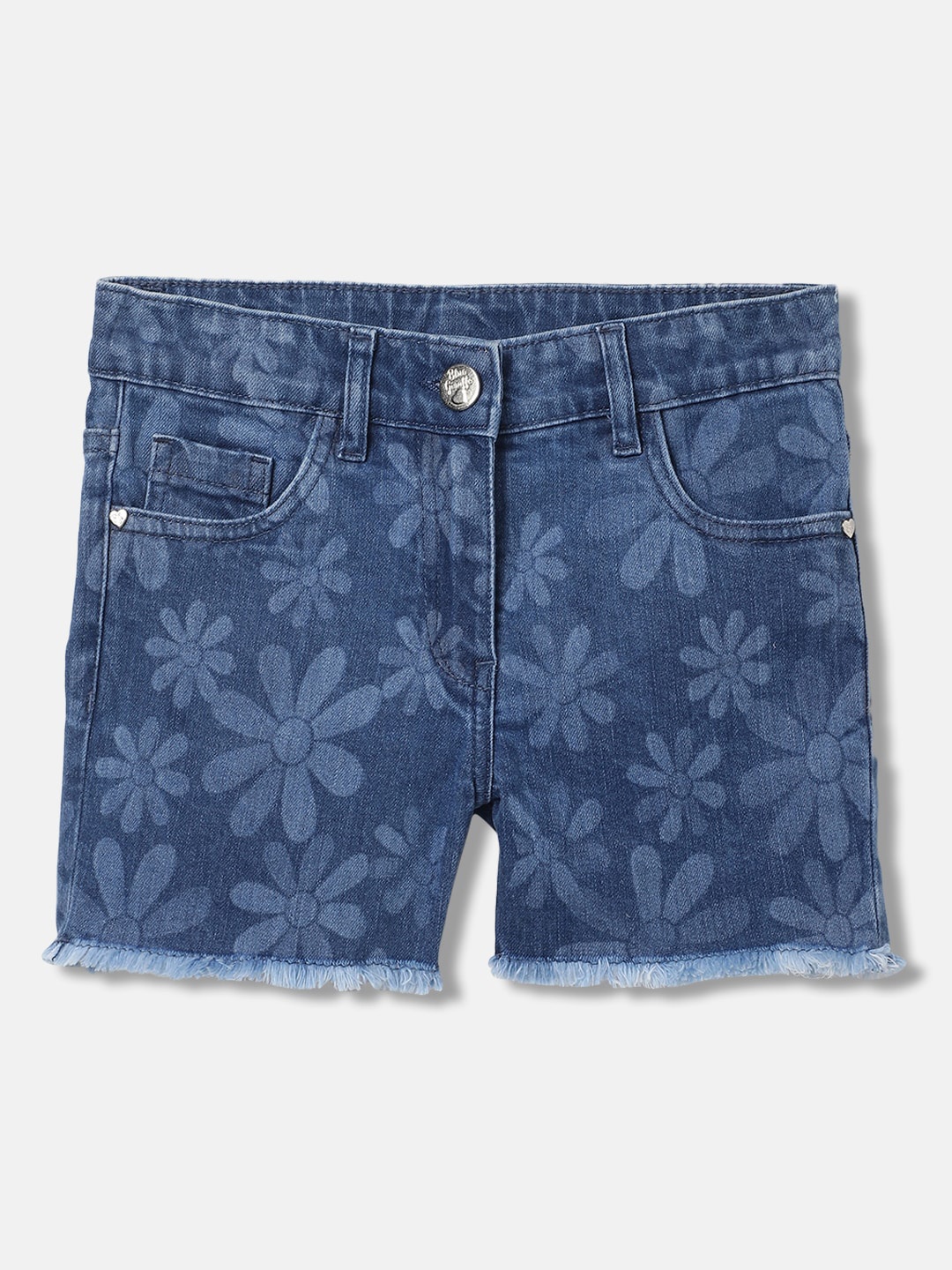 

Blue Giraffe Girls Floral Printed Mid-Rise Denim Shorts