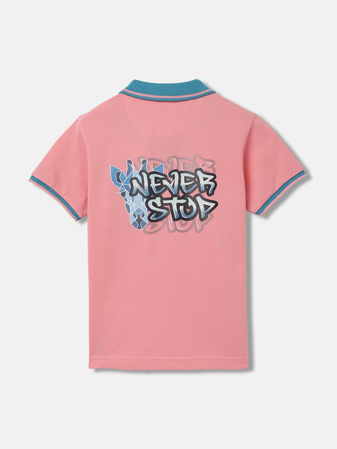 

Blue Giraffe Boys Typography Printed Polo Collar Short Sleeves T-Shirt, Peach
