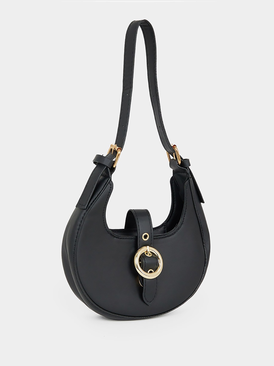 

Styli Women Black Buckle Detail Shoulder Bag