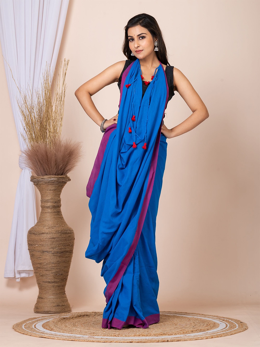 

Laa Calcutta Pure Cotton Saree, Blue