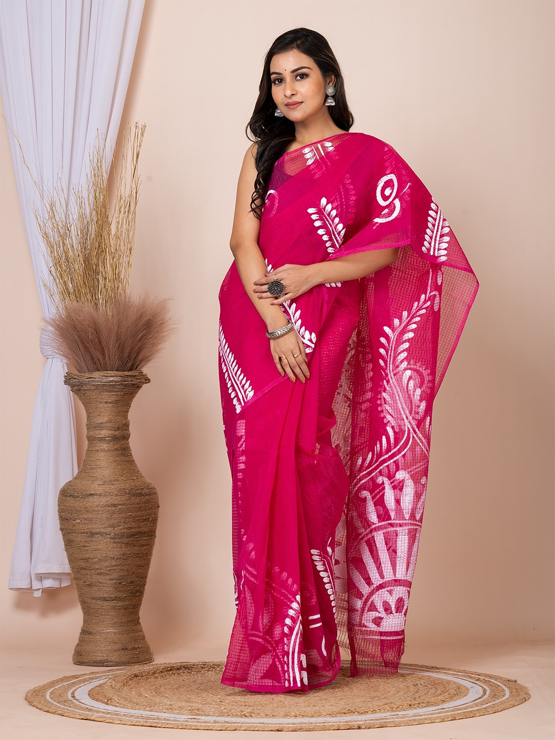 

Laa Calcutta Ethnic Motifs Printed Pure Cotton Saree, Pink