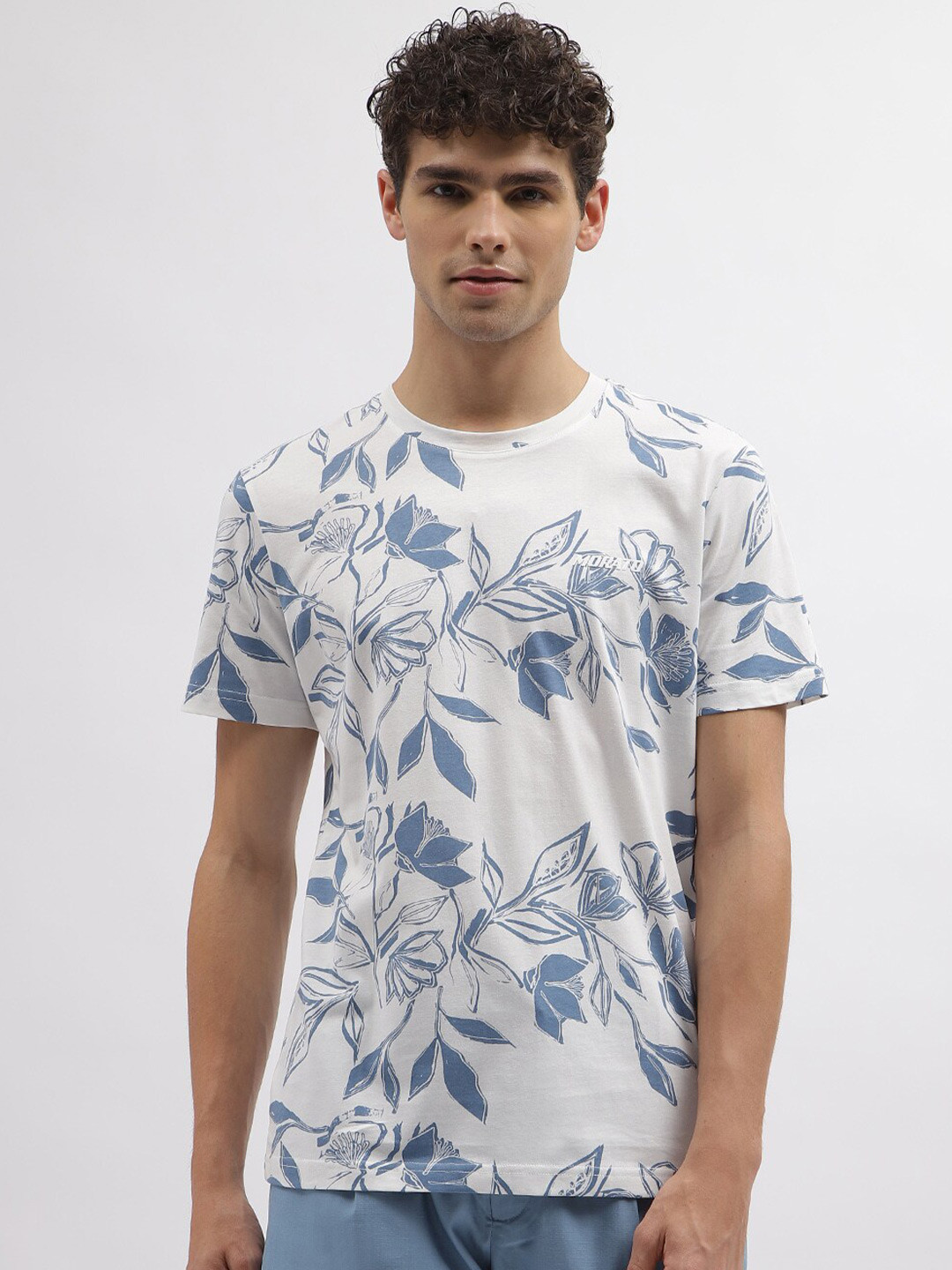 

Antony Morato Men Floral Printed Pure Cotton T-shirt, Blue