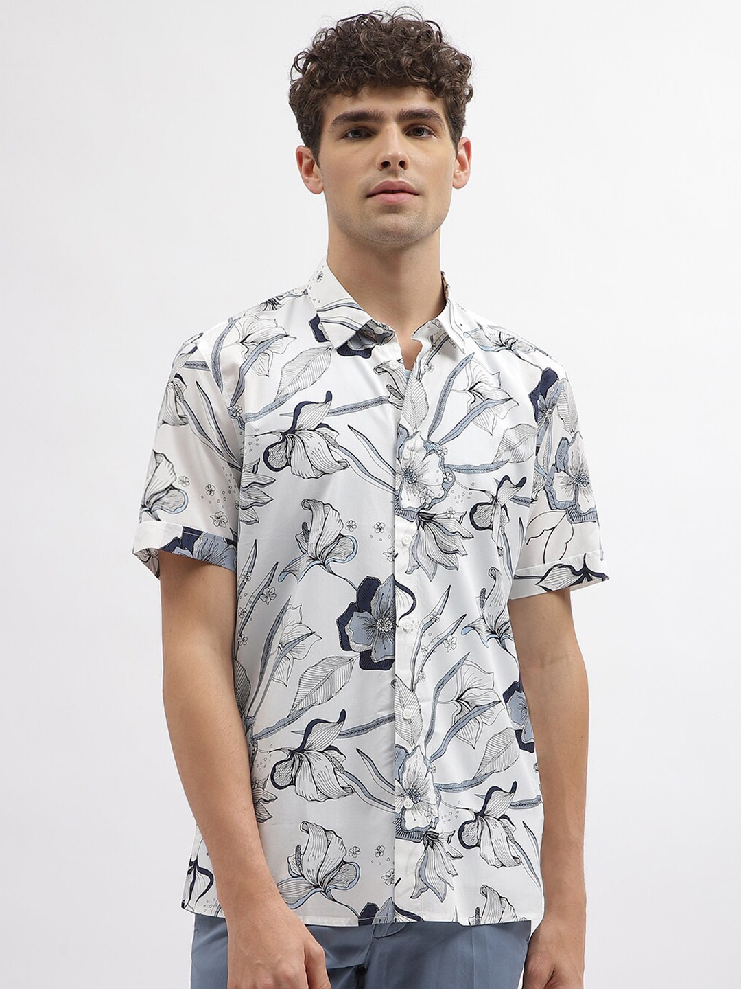 

Antony Morato Floral Printed Spread Collar Casual Shirt, Off white