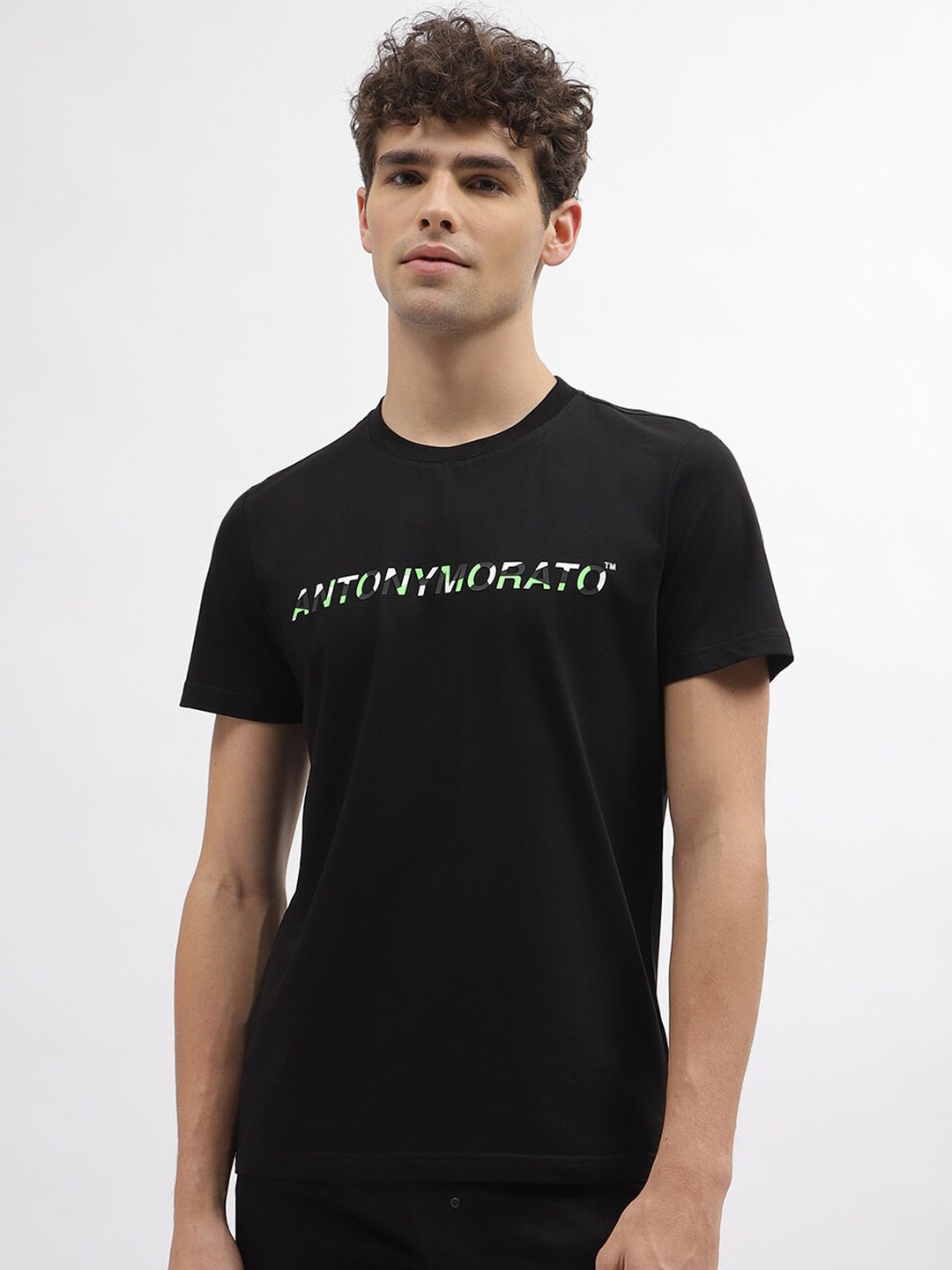

Antony Morato Men Typography Printed Pure Cotton Slim Fit T-shirt, Black