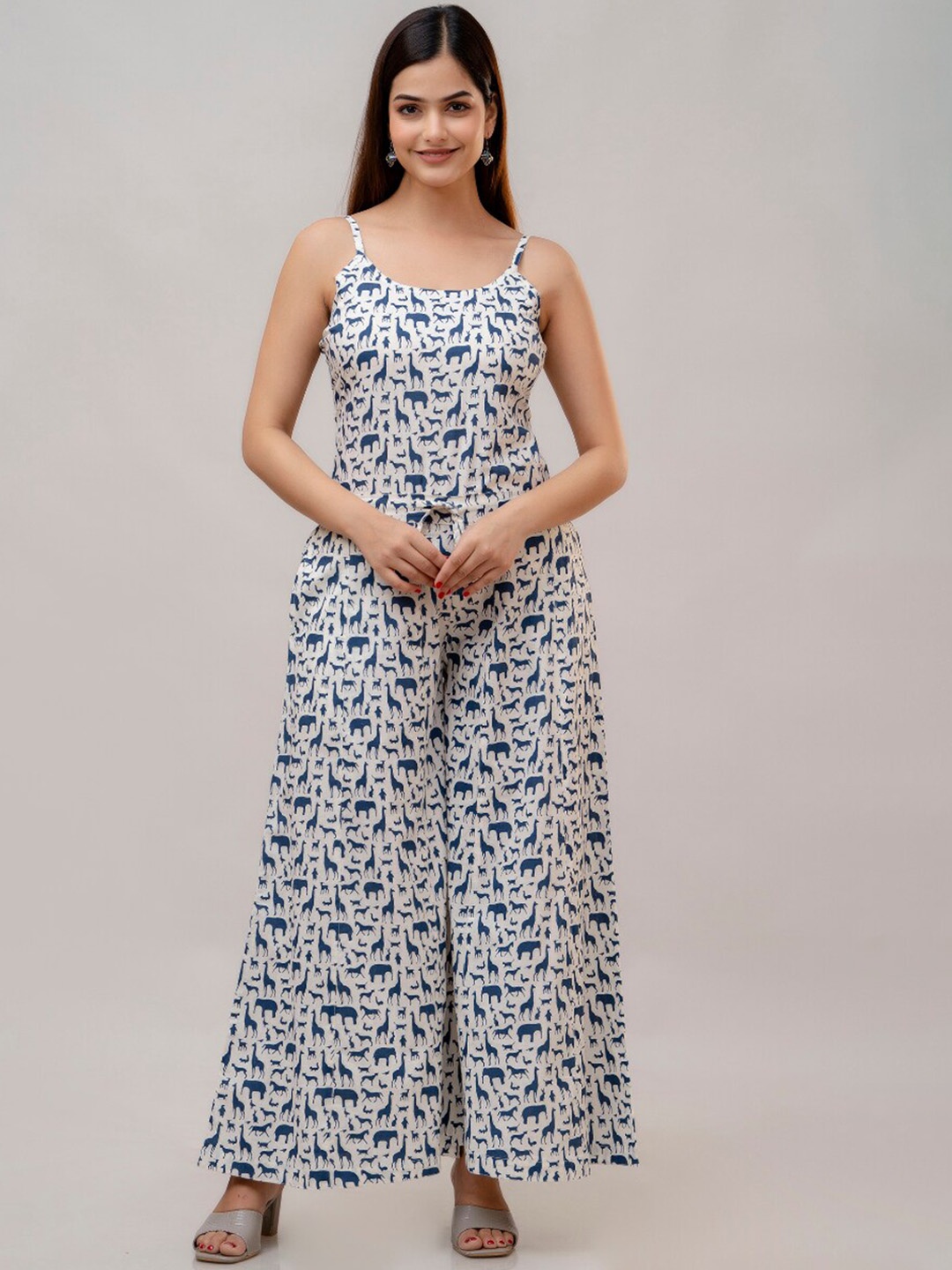 

Women Touch Printed Pure Cotton Top & Palazzo Co-Ord Set, White