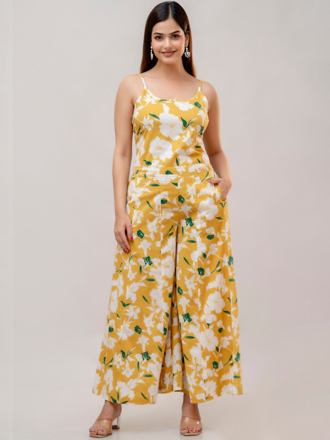 

Women Touch Floral Printed Pure Cotton Top With Palazzo, Yellow