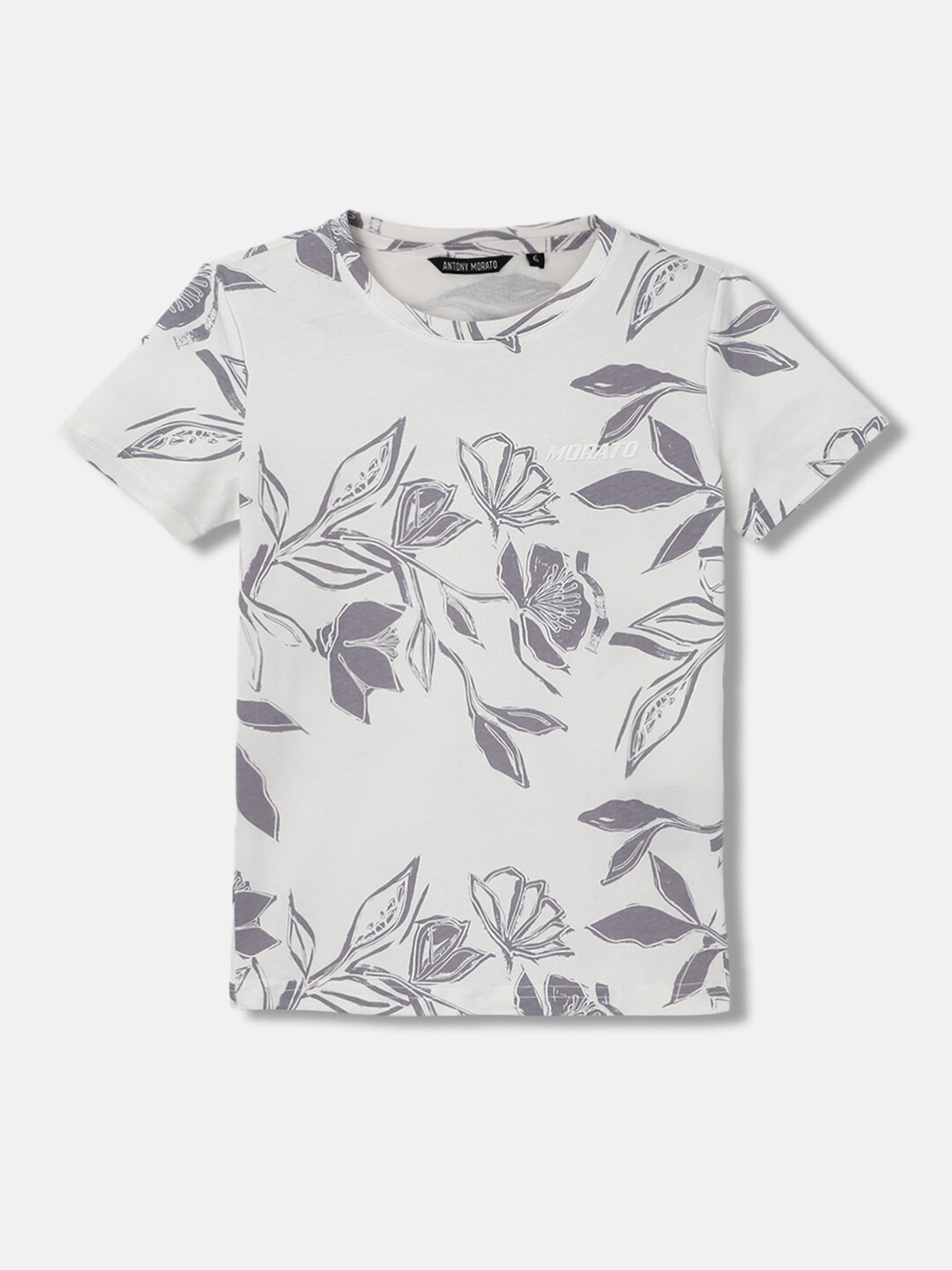Antony Morato Boys Floral Printed Pure Cotton T-shirt, Grey
