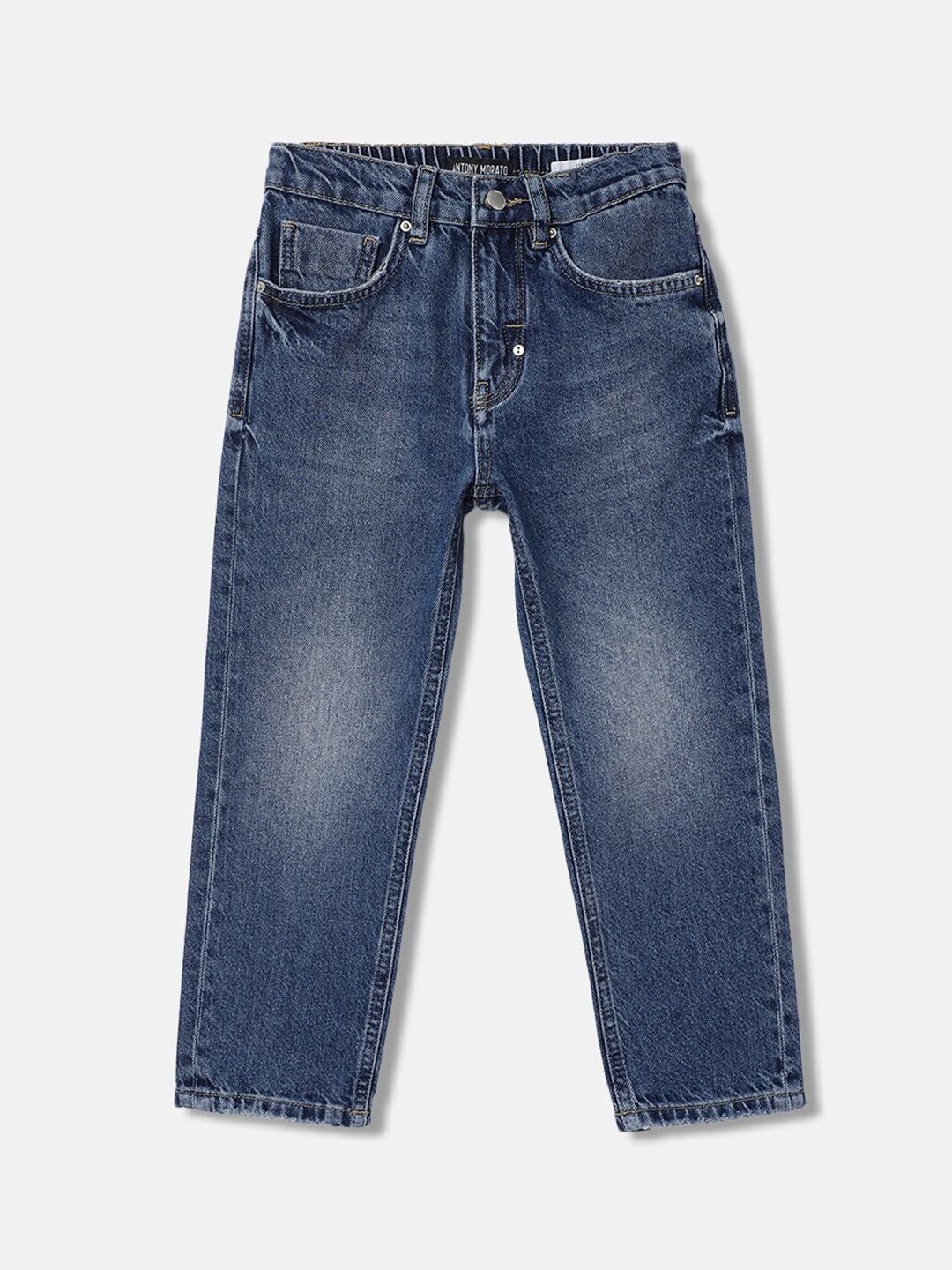 

Antony Morato Boys Relaxed Fit Mid Rise Clean Look Light Fade Pure Cotton Jeans, Blue