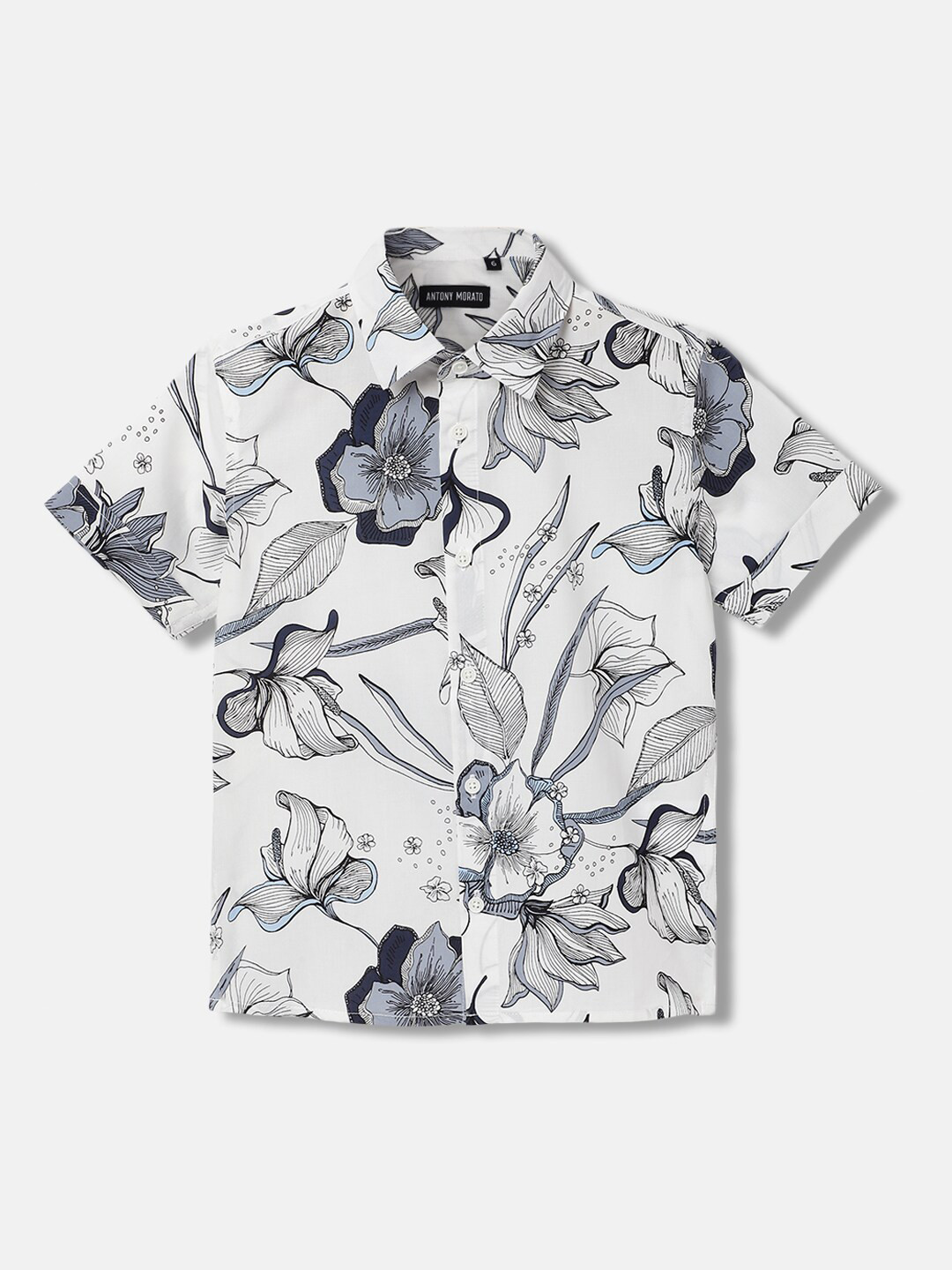 

Antony Morato Boys Floral Printed Spread Collar Casual Shirt, Off white