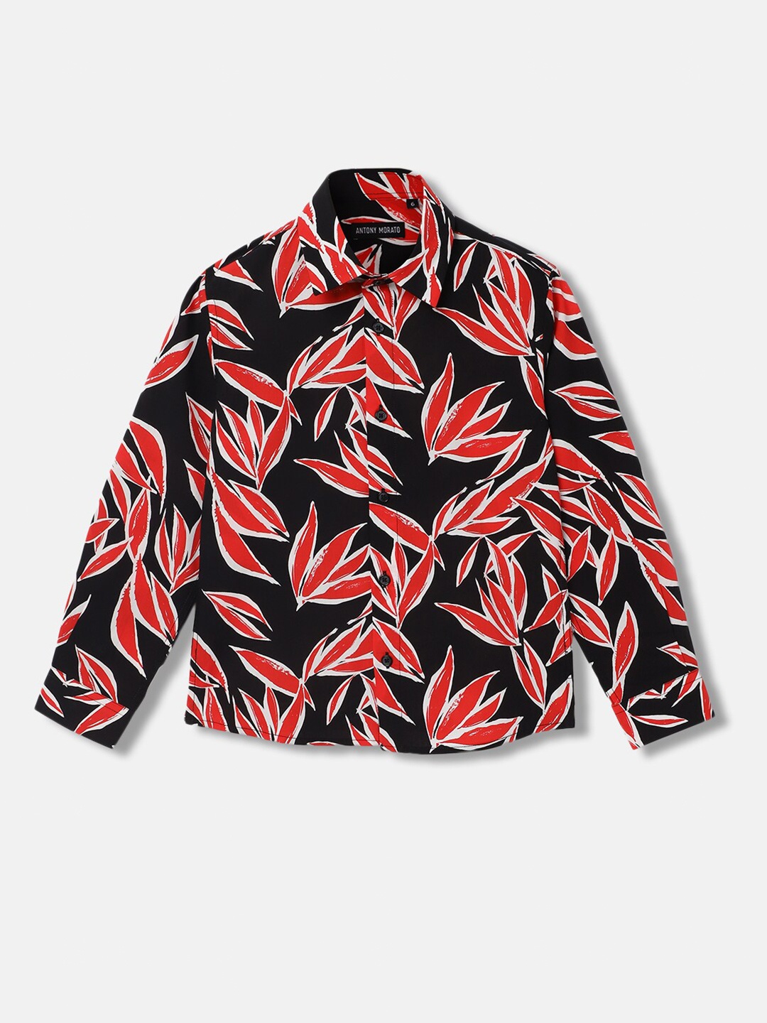 

Antony Morato Boys Floral Printed Spread Collar Casual Shirt, Black