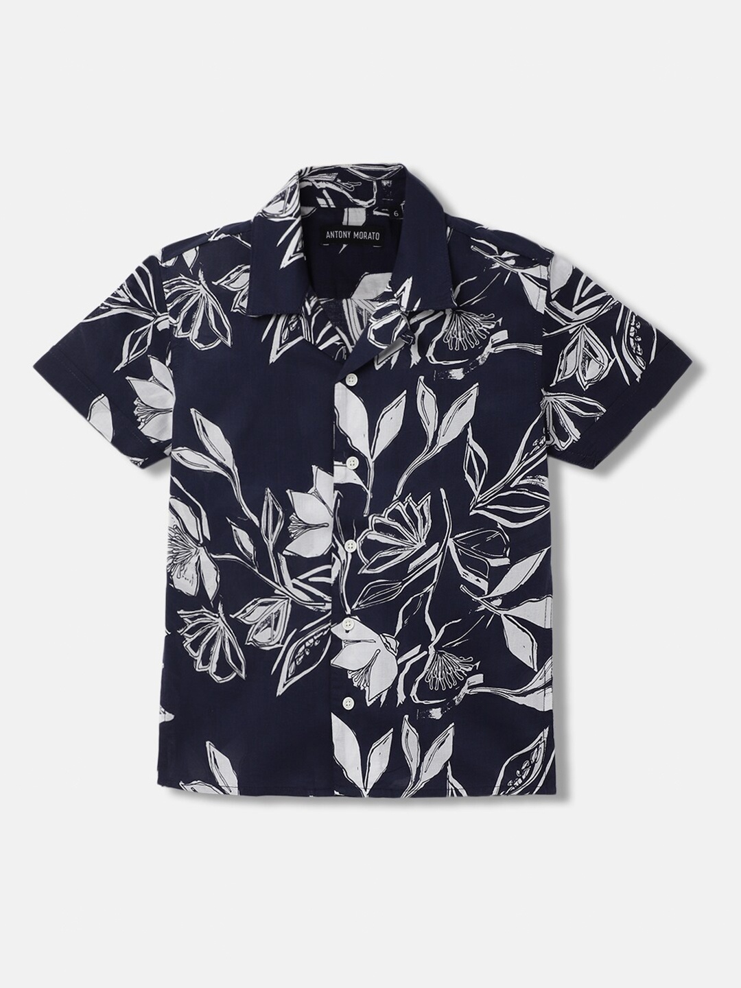 

Antony Morato Boys Floral Printed Cuban Collar Pure Cotton Casual Shirt, Blue