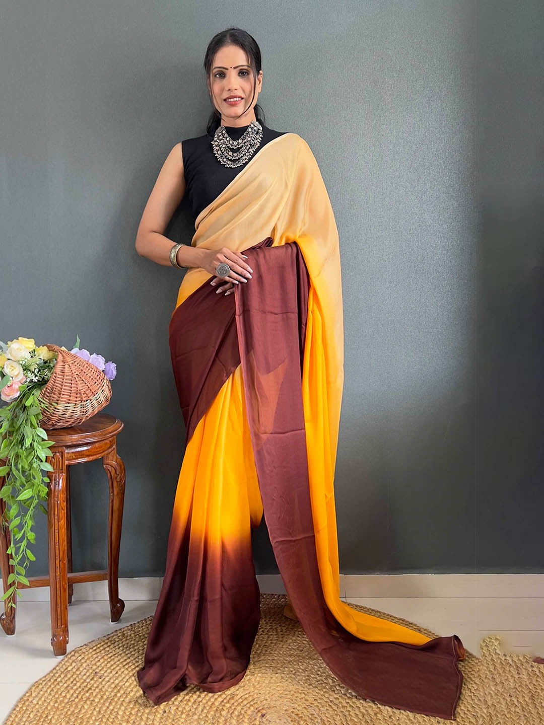 

Mitera Brown Ombre Ready to Wear Saree