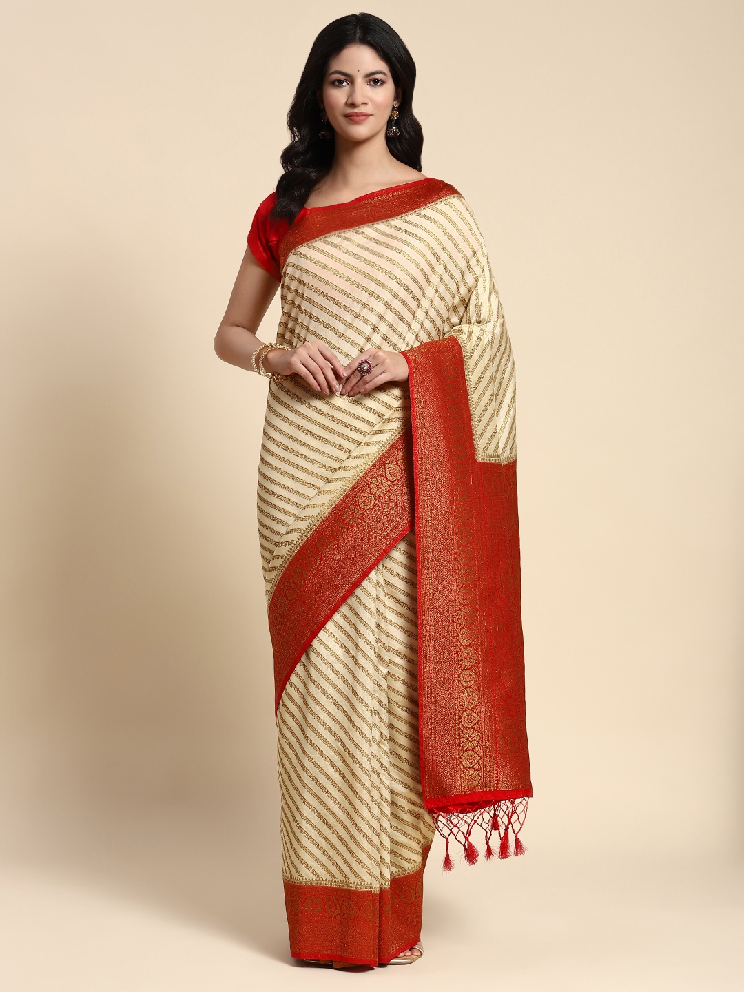 

Sayisha Ethnic Motifs Zari Pure Silk Saree, Red