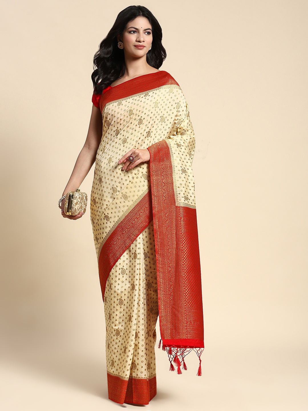 

Sayisha Paisley Zari Pure Silk Saree, Off white