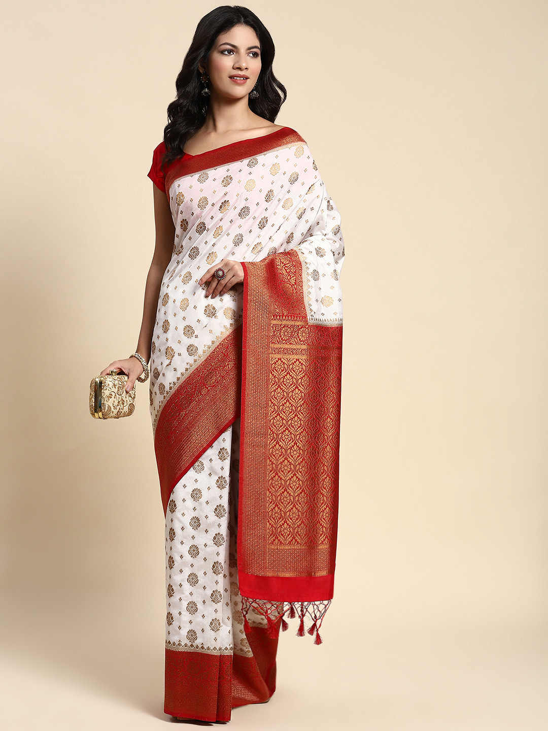 

Sayisha Ethnic Motifs Zari Pure Silk Saree, Red