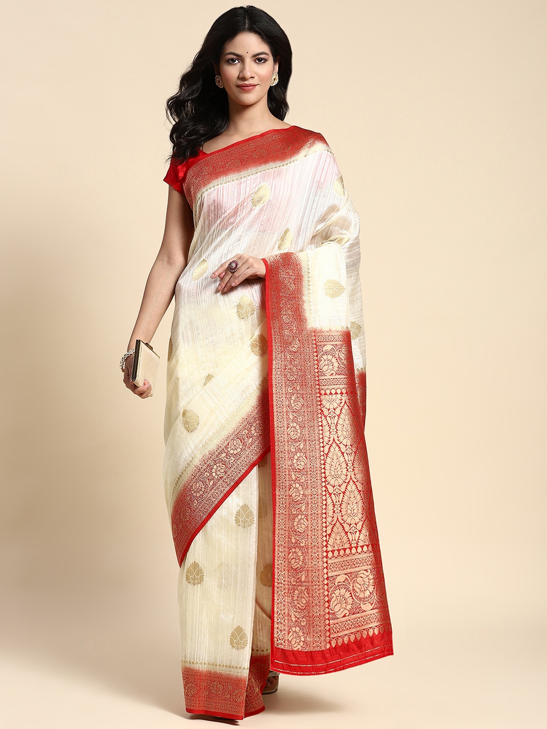 

Sayisha Ethnic Motifs Zari Pure Silk Saree, Off white