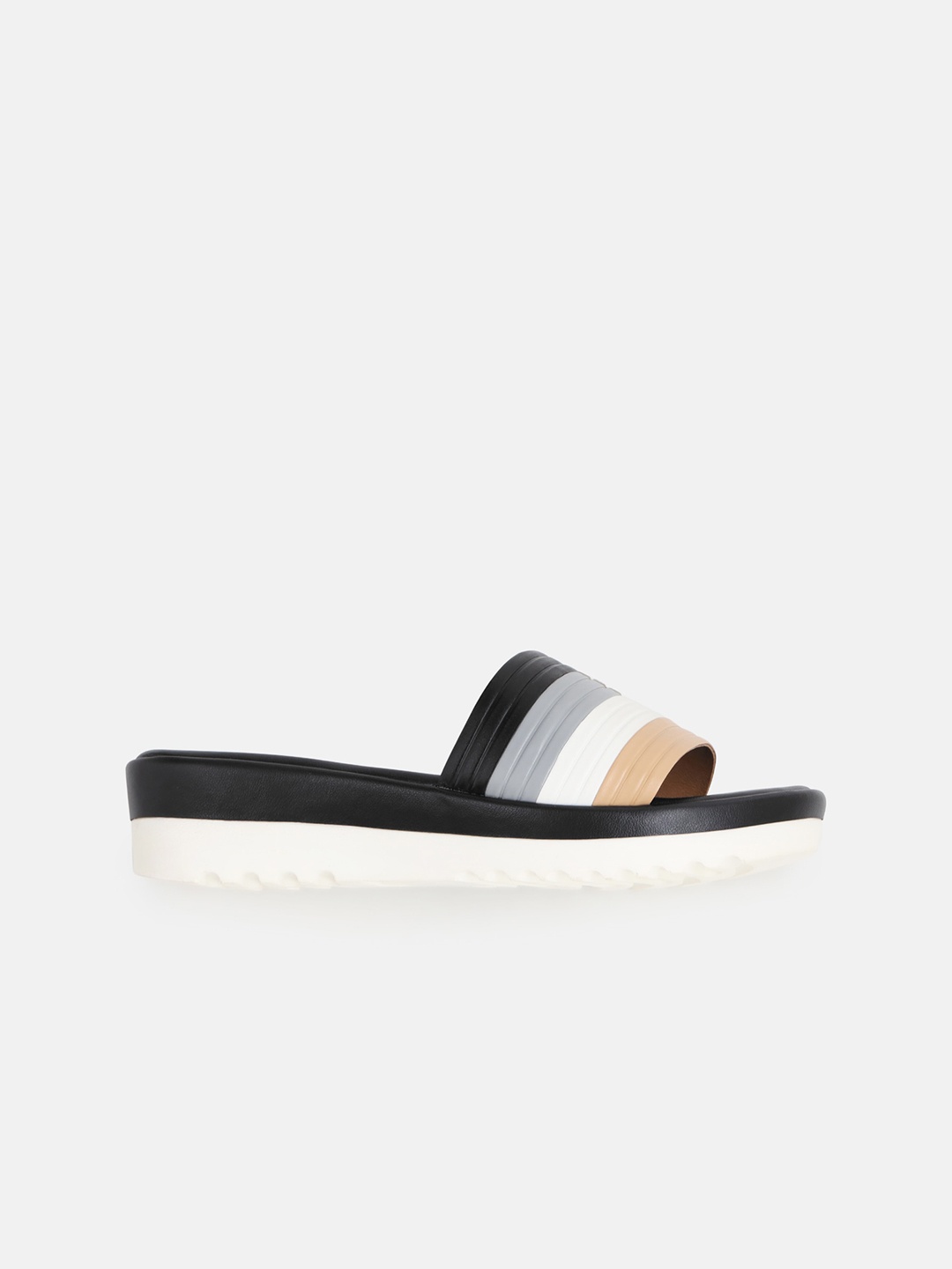 

Kenneth Cole Striped Open Toe Flats, Black