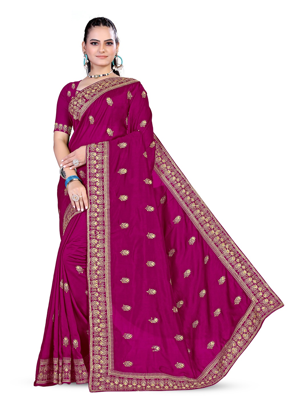 

ALAGINI Embellished Embroidered Banarasi Saree, Purple