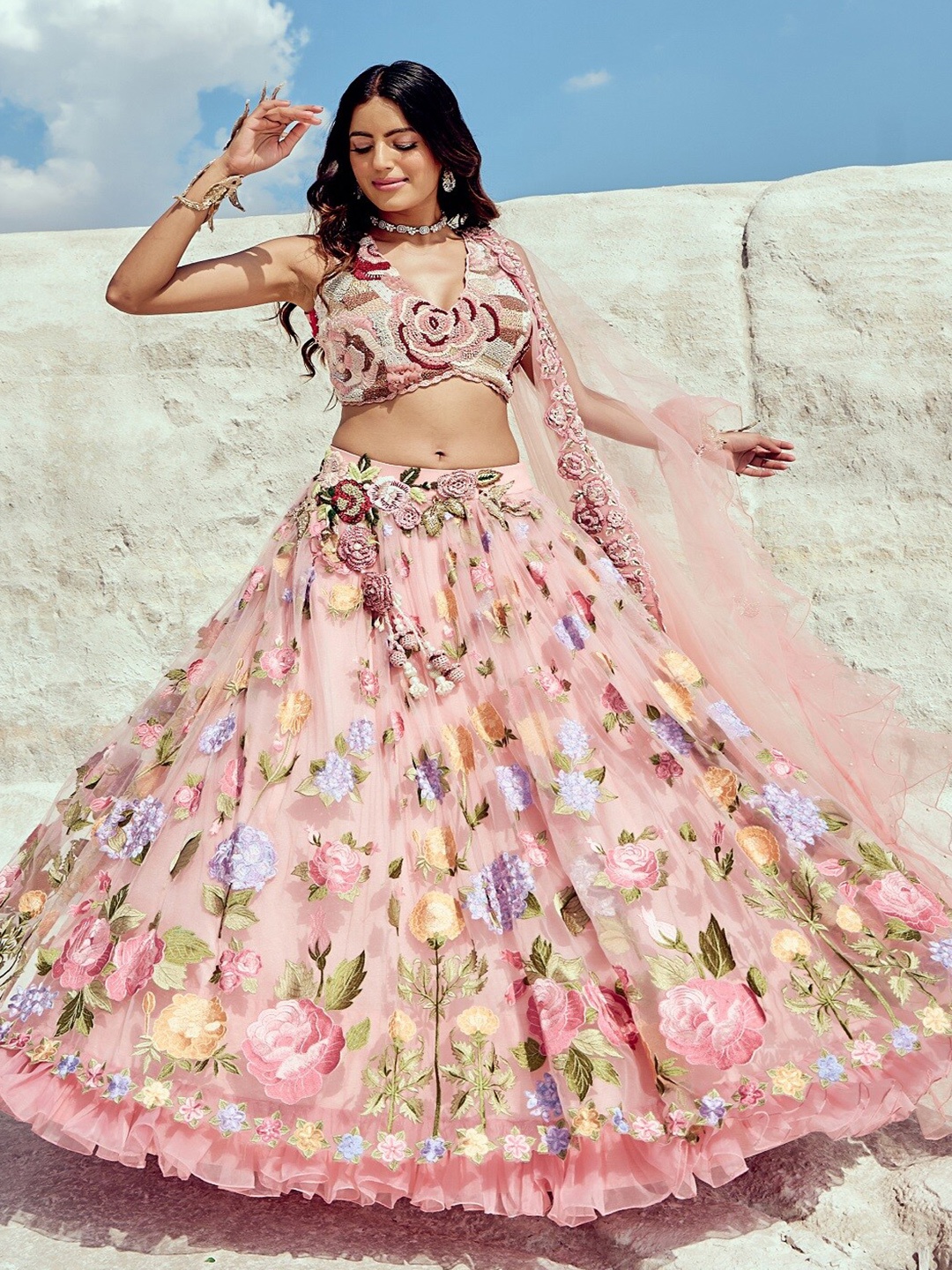 

Nikita Vishakha Embroidered Beads and Stones Ready to Wear Lehenga & Blouse With Dupatta, Pink
