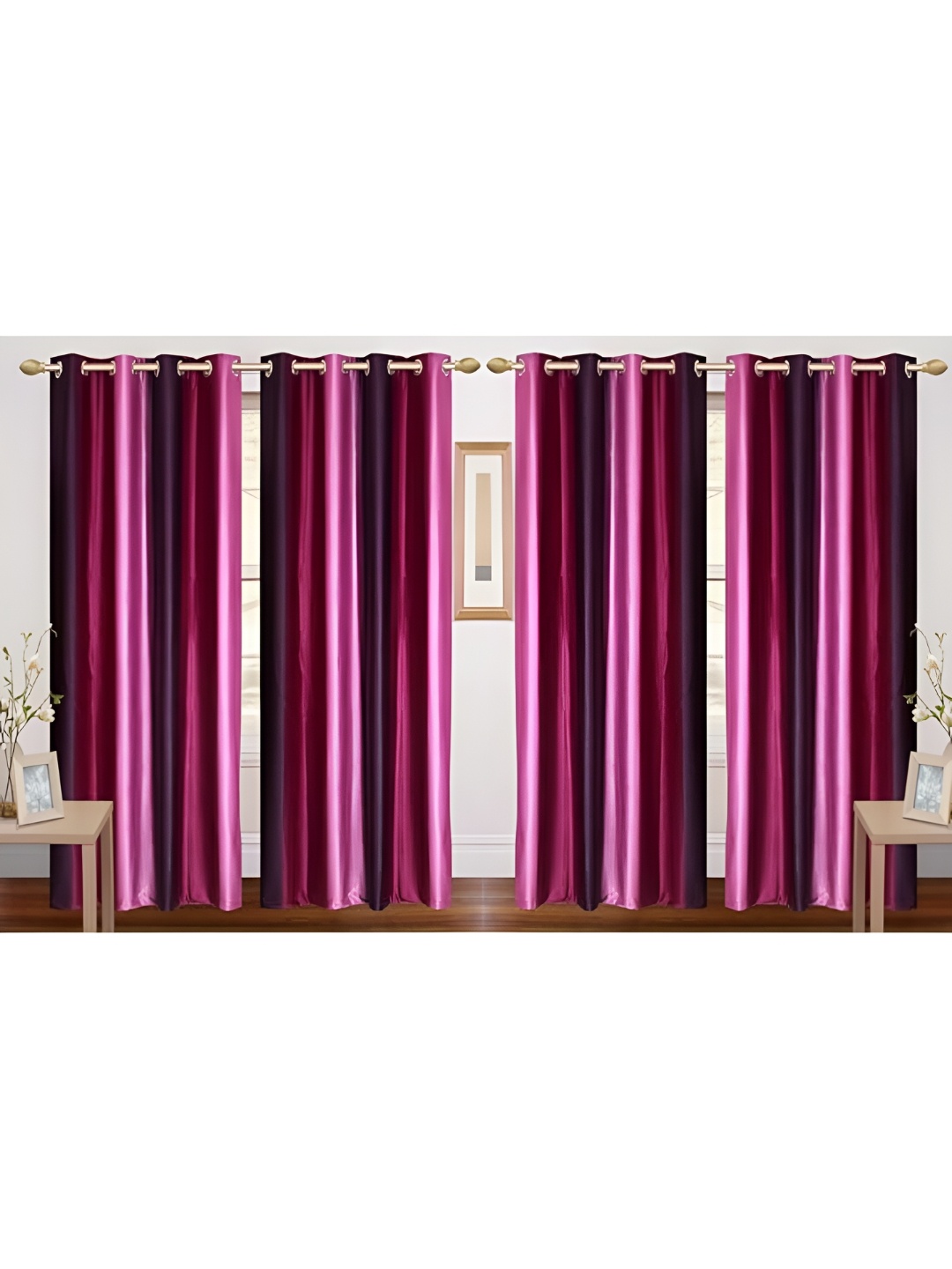 

Shopgallery Pink & Purple 4 Pieces Colourblocked Room Darkening Long Door Curtains