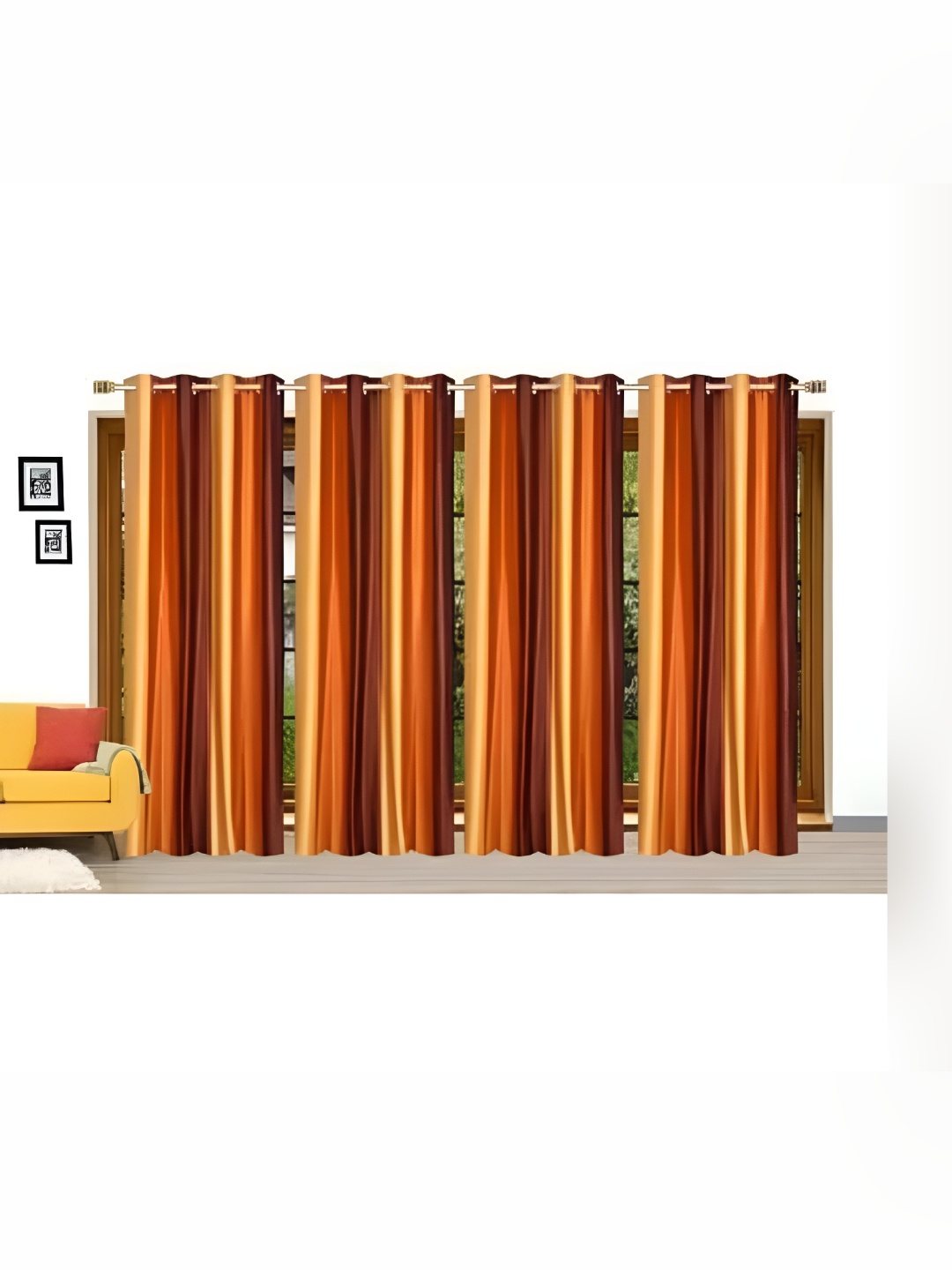 

Shopgallery Orange & Yellow 4 Pieces Colourblocked Room Darkening Long Door Curtains