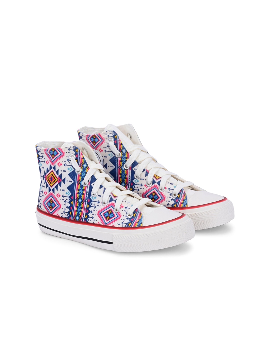 

CROWCIA LONDON Women Printed High-Top Canvas Sneakers, White