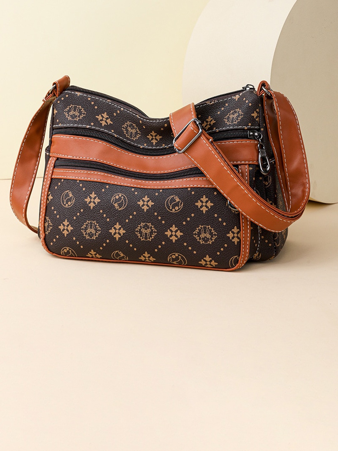 

Diva Dale Floral Printed Structured Sling Bag, Brown