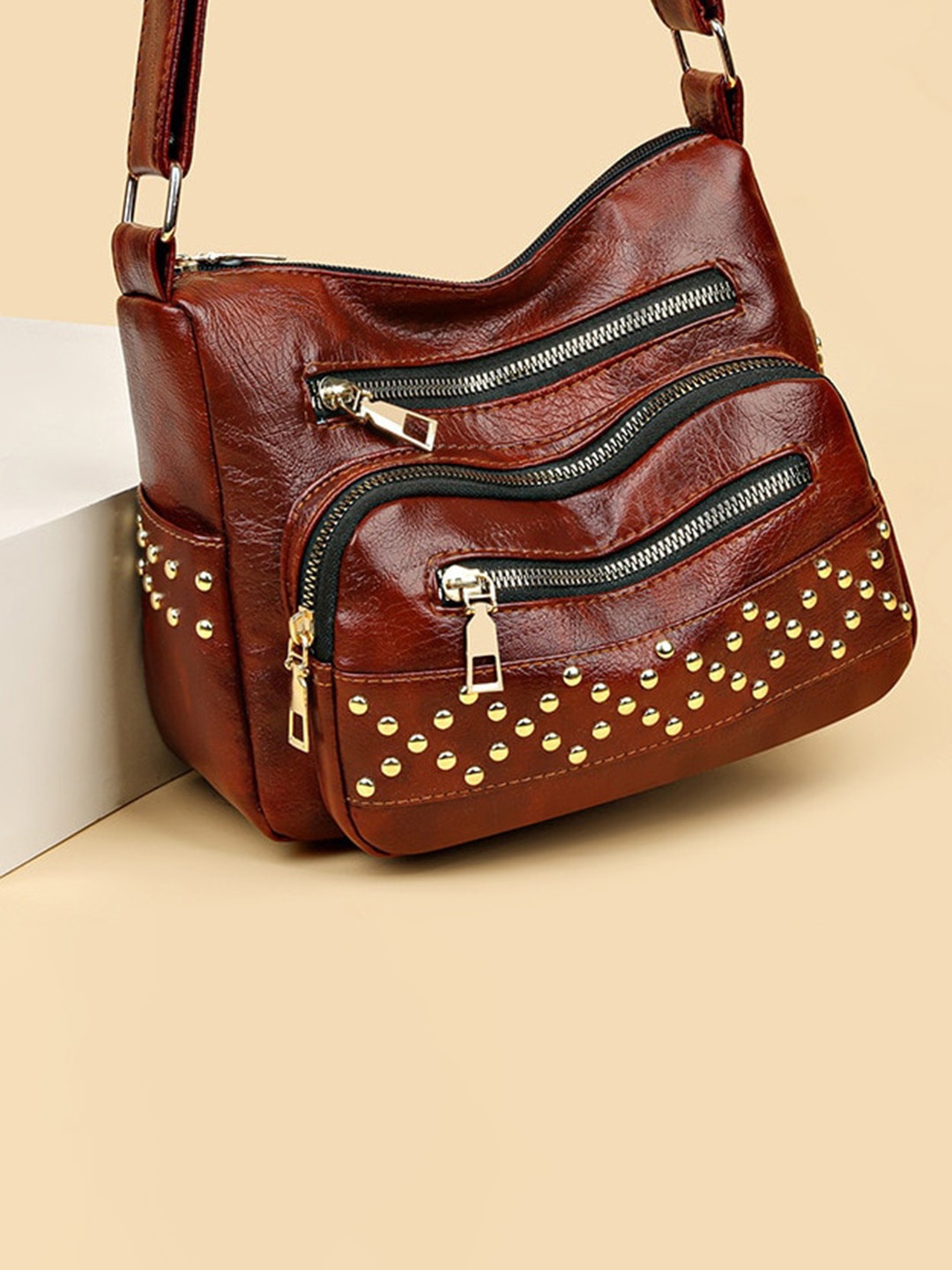 

Diva Dale Embellished Structured Sling Bag, Brown