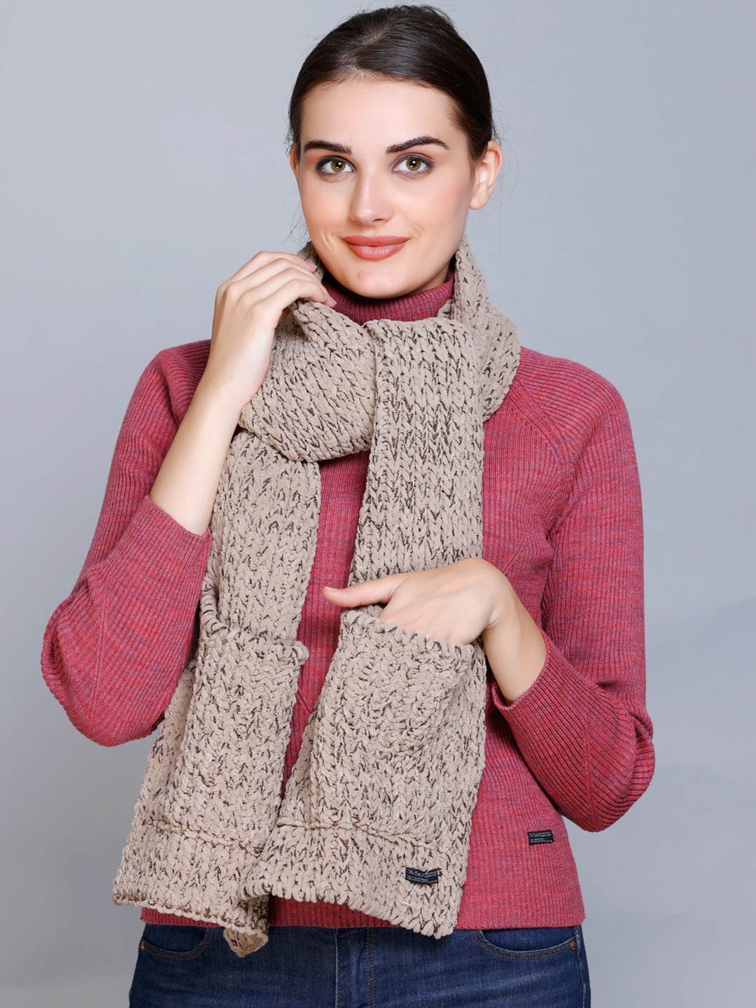 

513 Women Self Design Acrylic Mufflers, Beige