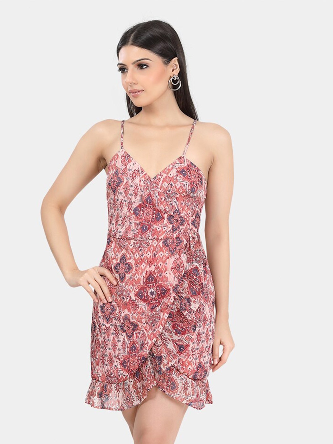 

VASTRADO Ethnic Motifs Printed A-Line Mini Dress, Pink