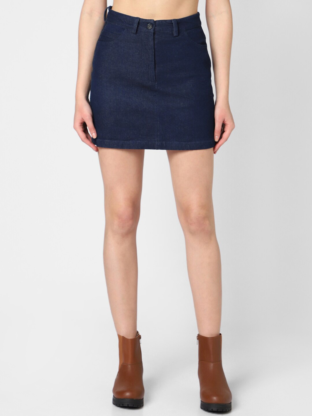 

VASTRADO Pure Cotton Denim A-Line Skirt, Navy blue