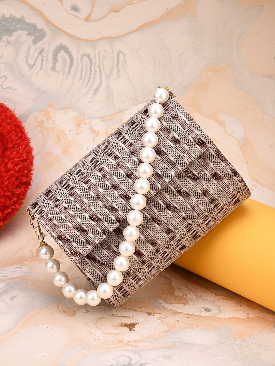 

gaura pakhi Striped Foldover Clutch, Grey