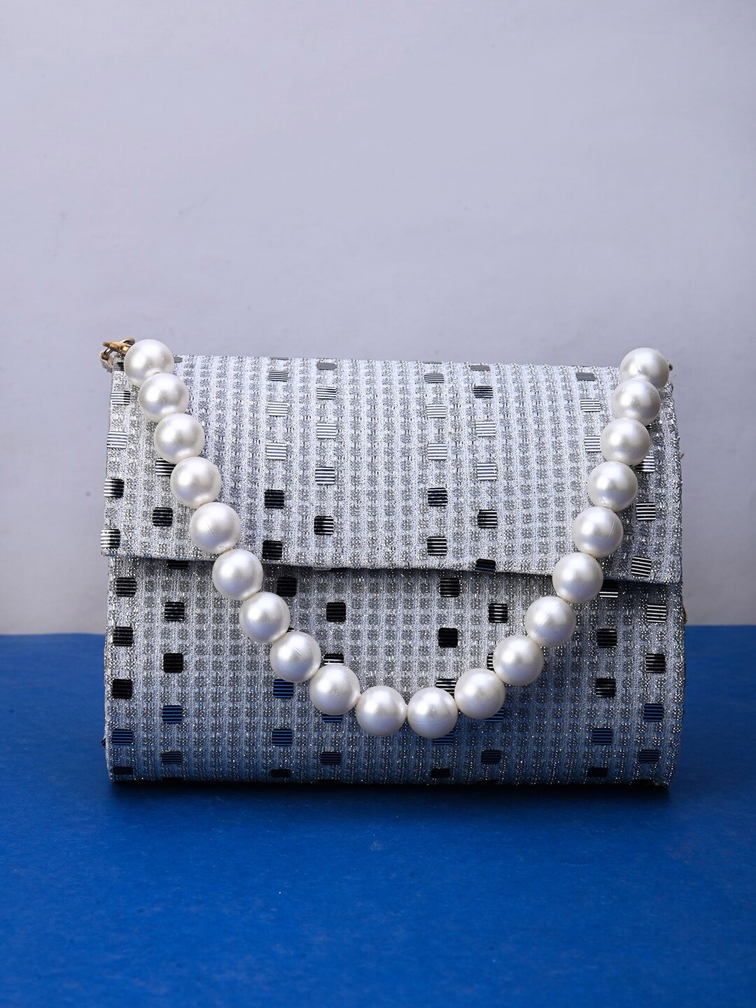

gaura pakhi Embellished Foldover Clutch, Grey