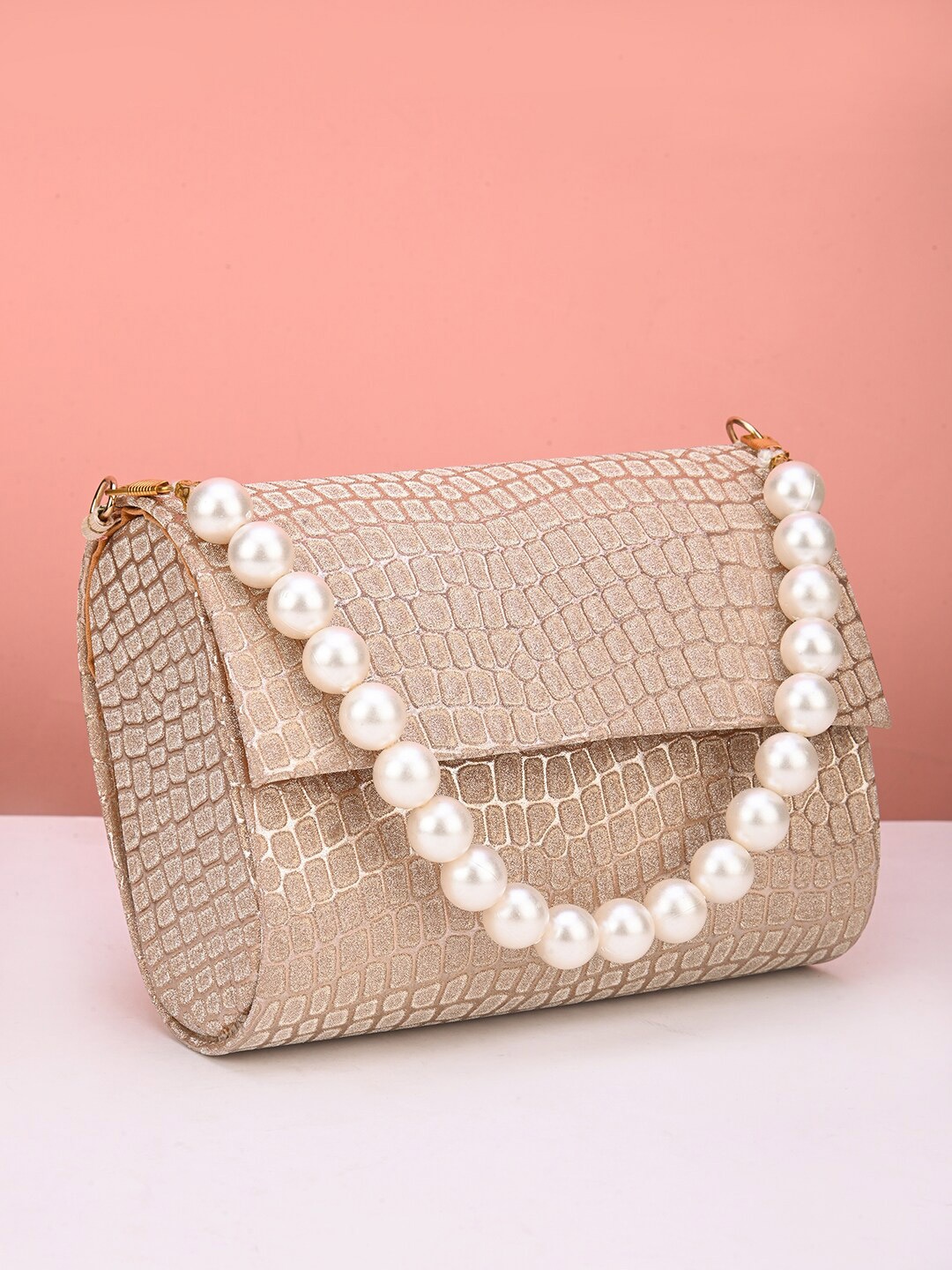 

gaura pakhi Textured Foldover Clutch, Peach