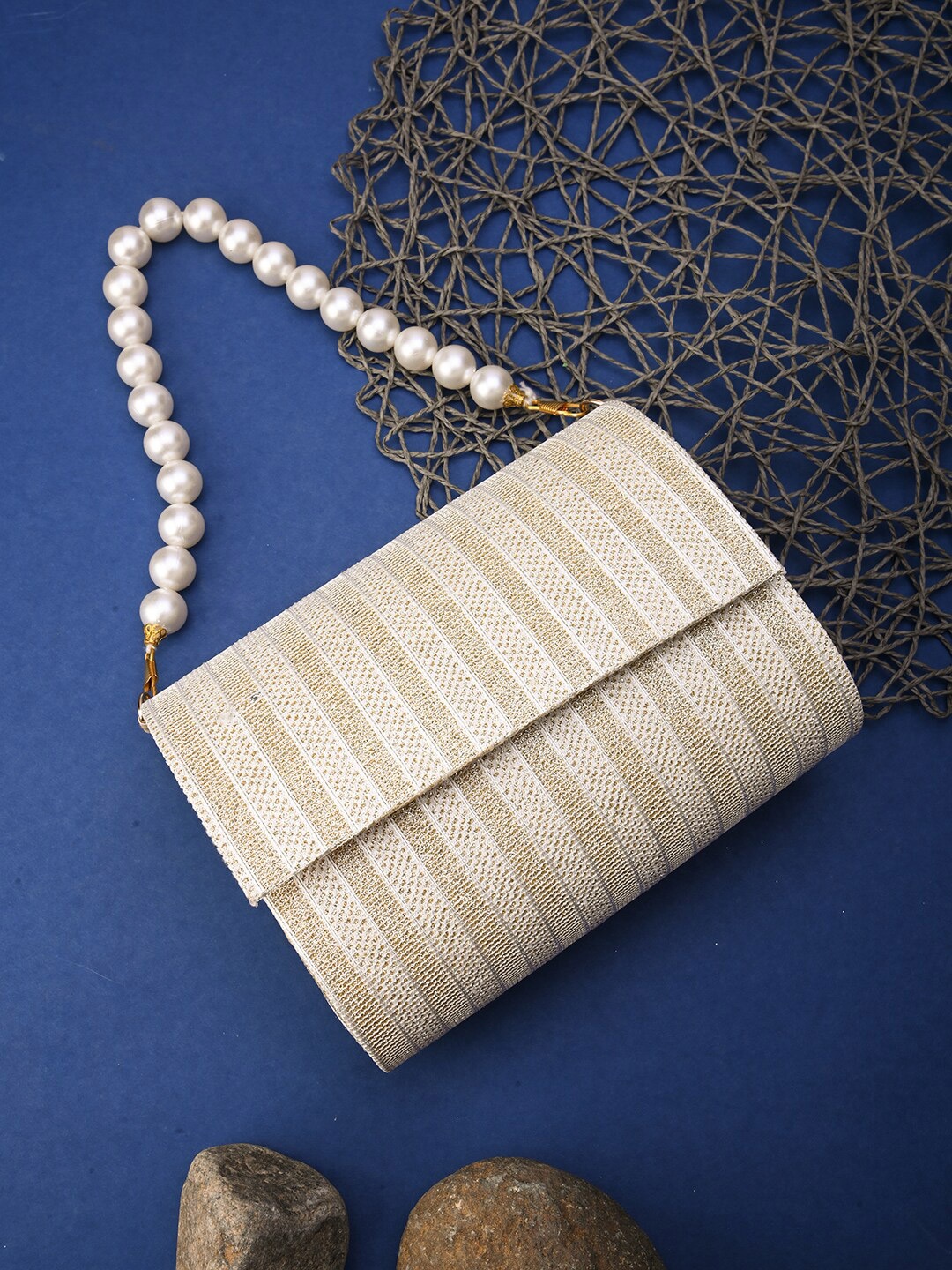 

gaura pakhi Striped Foldover Clutch, Yellow