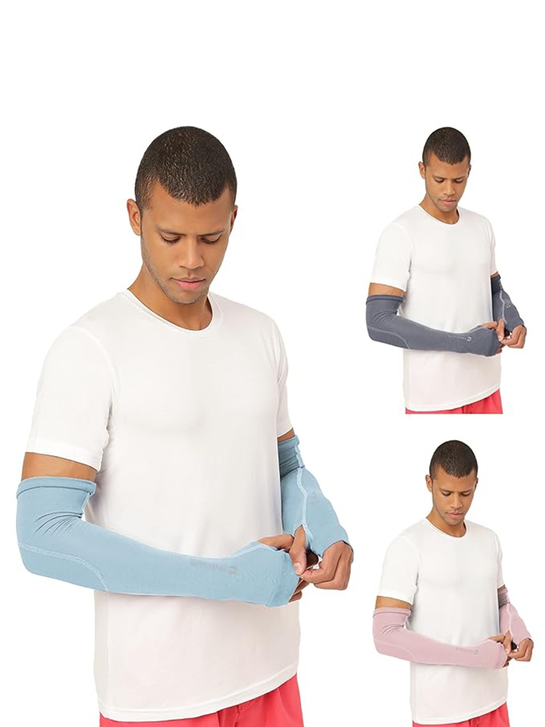 

FREECULTR Unisex Set Of 3 Breathable Bamboo Cotton Antibacterial Arm Sleeves, Blue