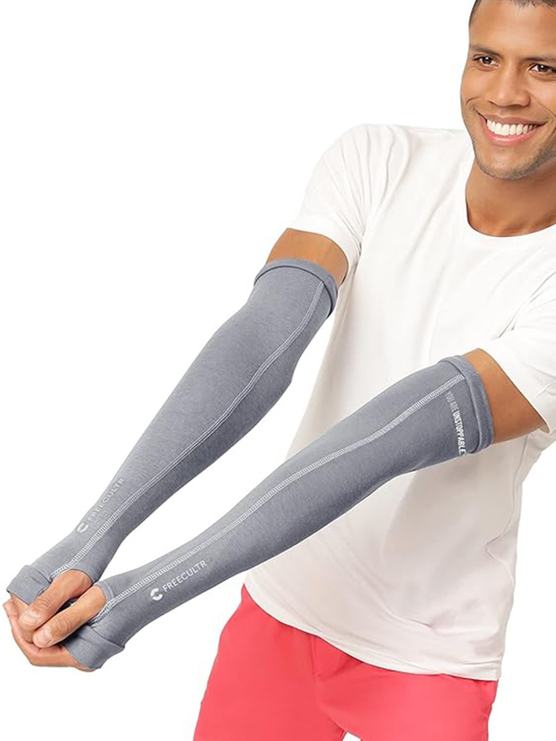 

FREECULTR Unisex Set Of 3 Breatheable Bamboo Cotton Antibacterial Arm Sleeves, Grey