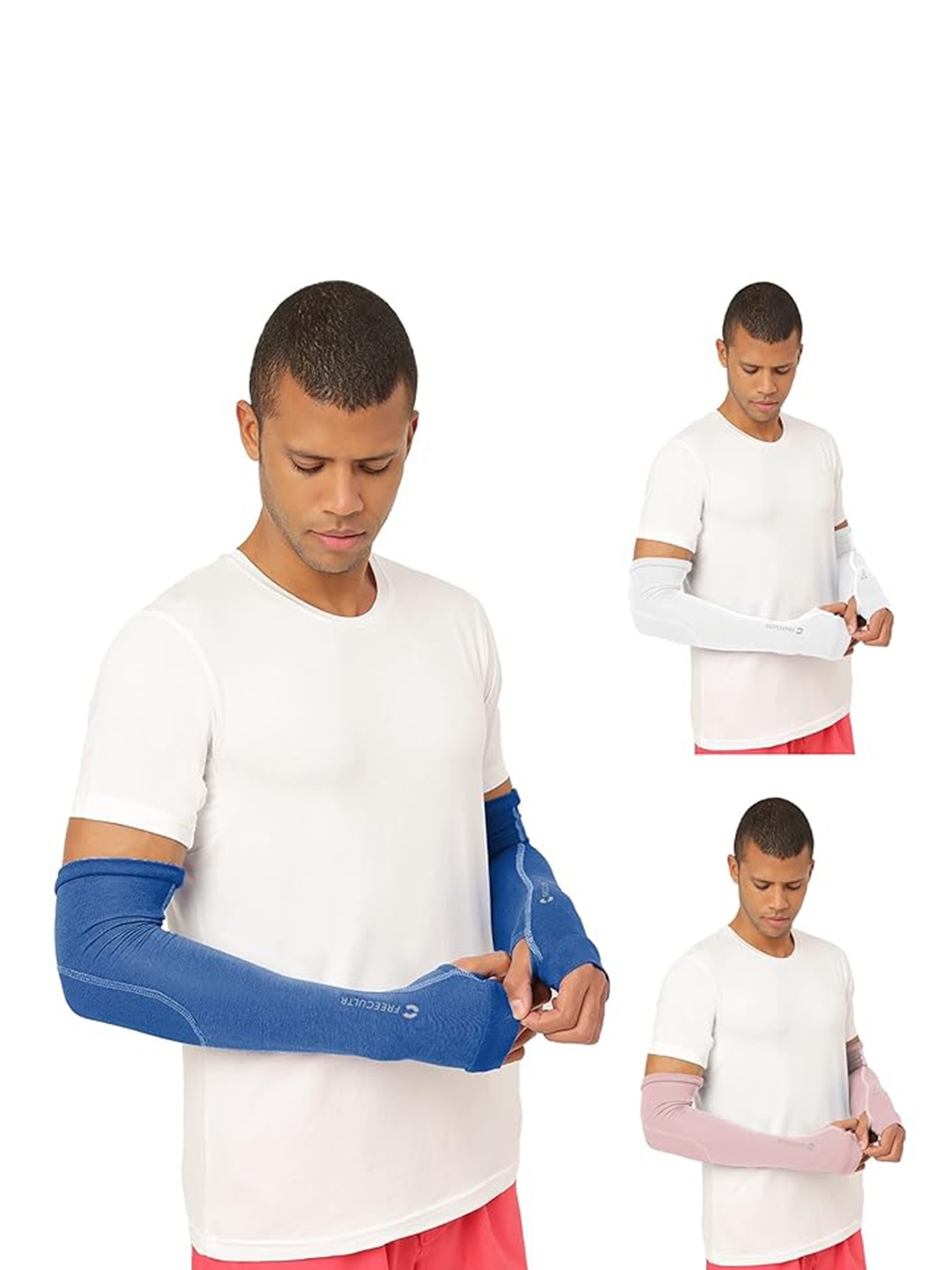 

FREECULTR Unisex Set Of 3 Breathable Bamboo Cotton Antibacterial Arm Sleeves, Blue