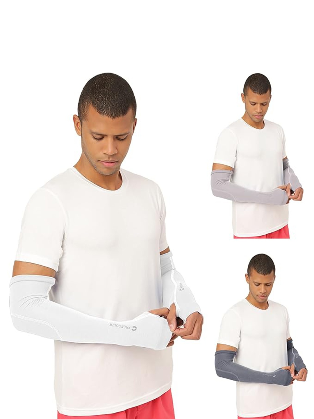 

FREECULTR Unisex Set Of 3 Breathable Bamboo Cotton Antibacterial Arm Sleeves, Charcoal