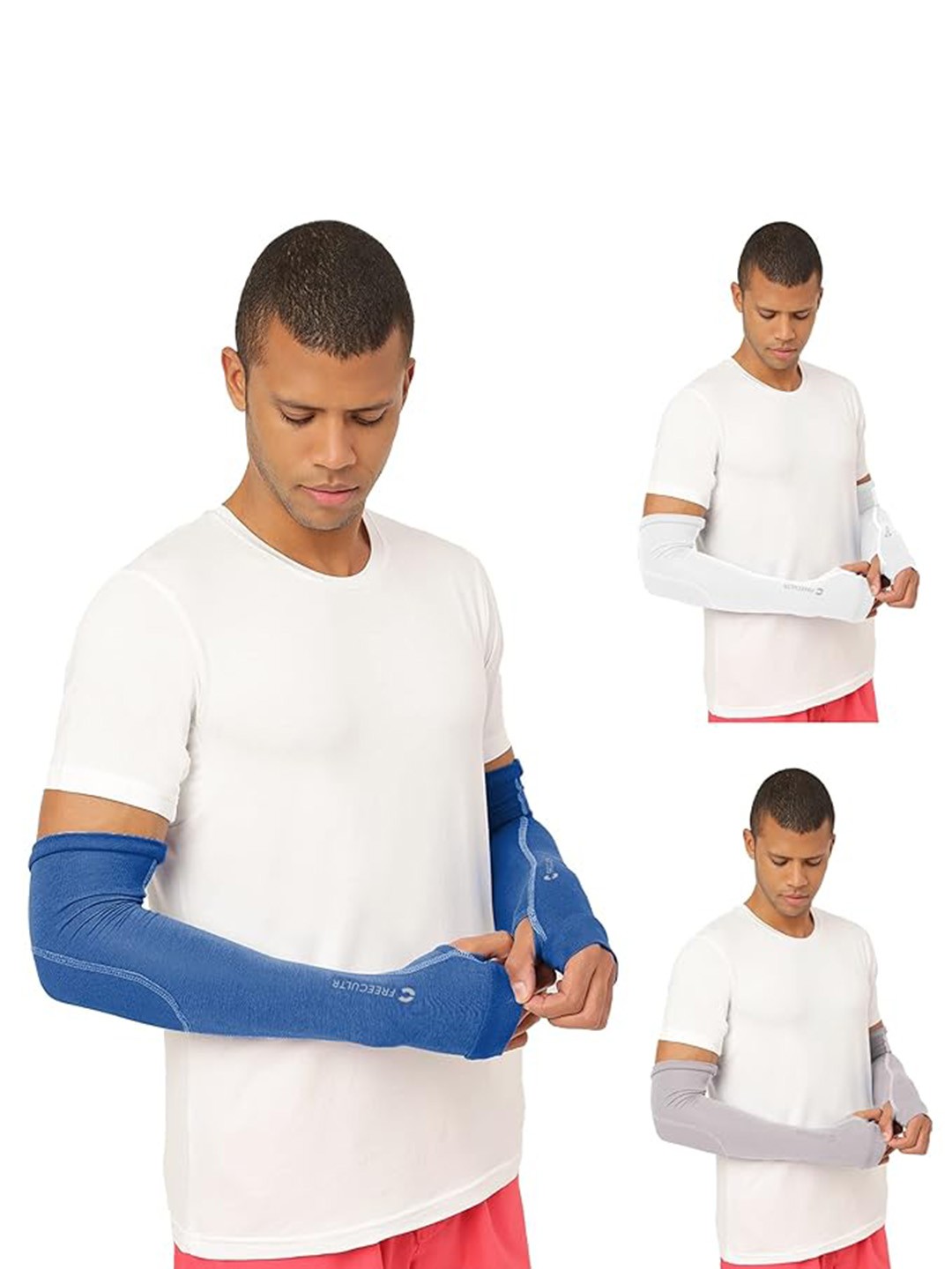 

FREECULTR Unisex Set Of 3 Breathable Bamboo Cotton Antibacterial Arm Sleeves, Blue