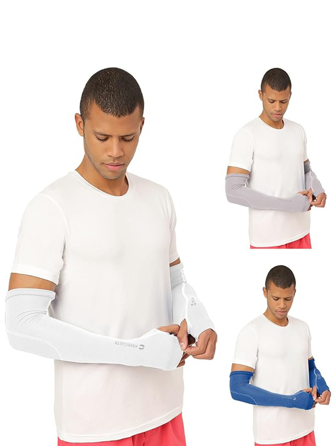 

FREECULTR Unisex Set Of 3 Breathable Bamboo Cotton Antibacterial Arm Sleeves, White