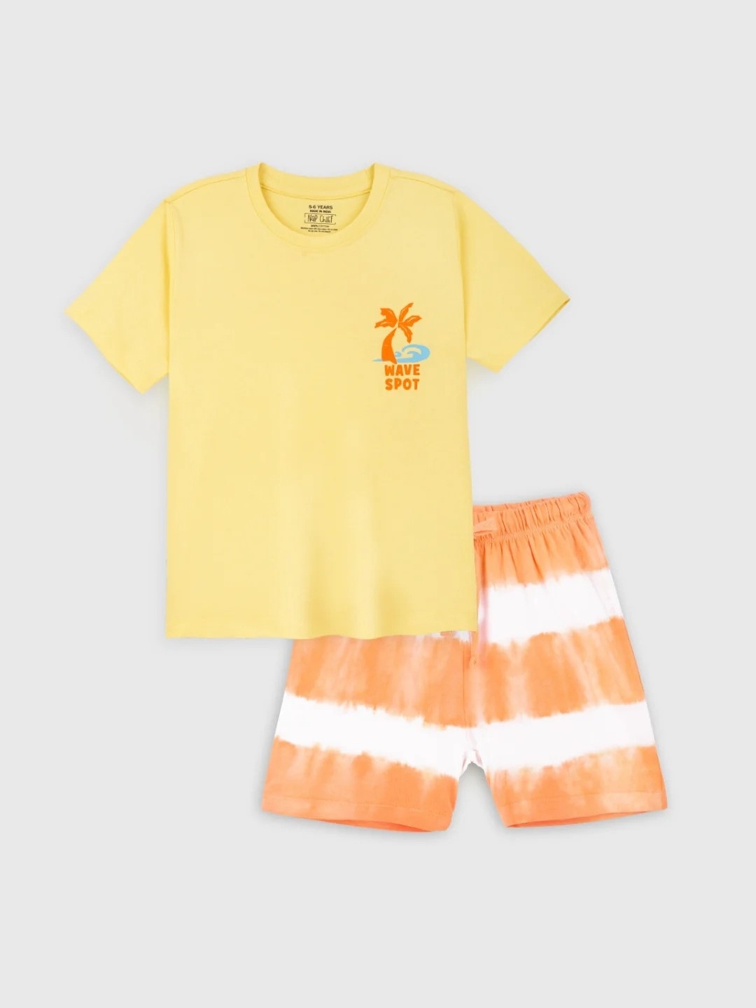 

Nap Chief Kids Printed Pure Cotton T-shirt with Shorts, Orange