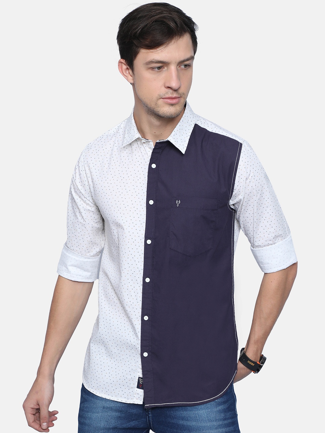 

VUDU Comfort Colourblocked Cotton Spread Collar Casual Shirt, Purple