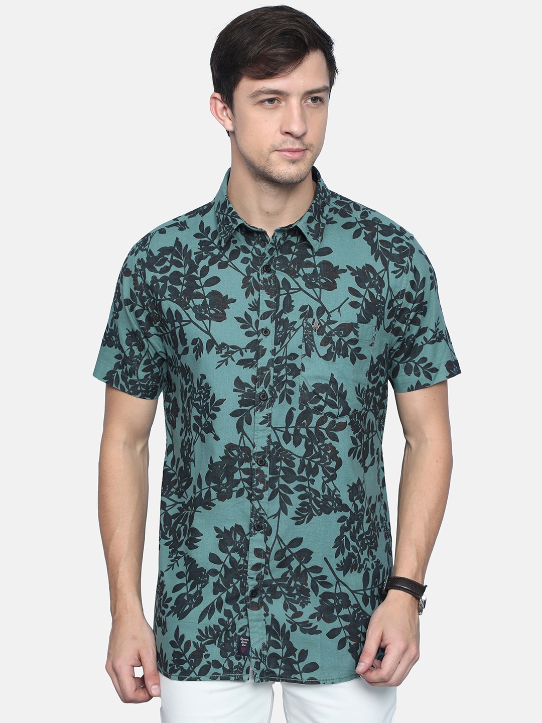 

VUDU Comfort Floral Printed Cotton Spread Collar Casual Shirt, Blue