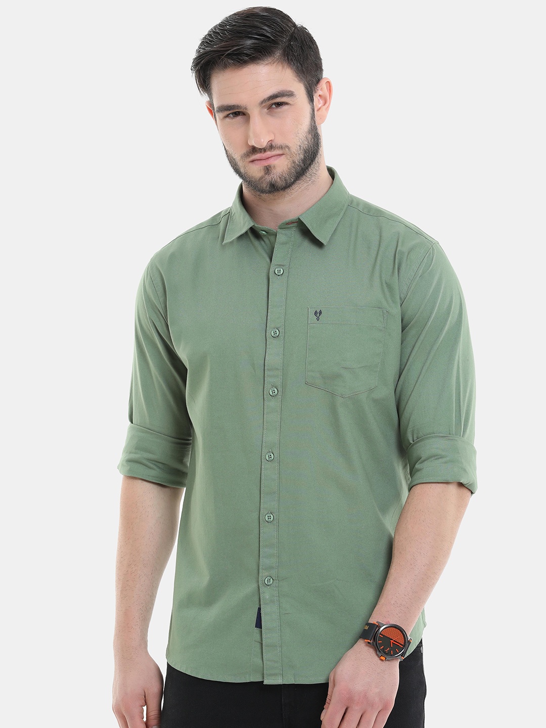 

VUDU Comfort Cotton Spread Collar Casual Shirt, Green