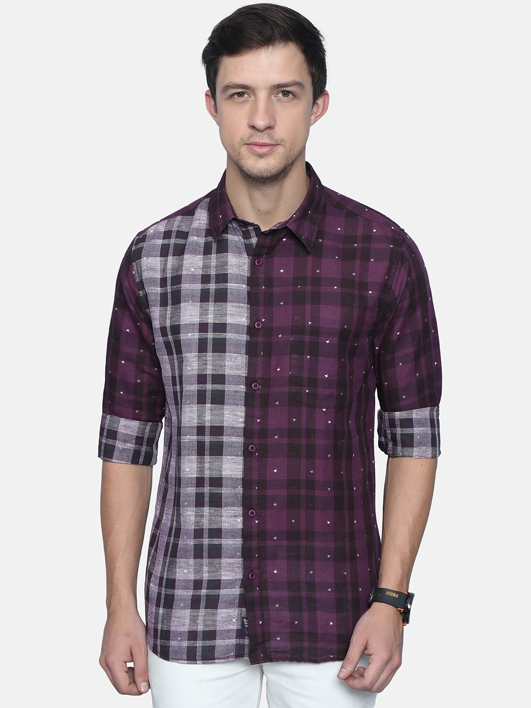 

VUDU Men Comfort Tartan Checks Checked Cotton Spread Collar Casual Shirt, Maroon