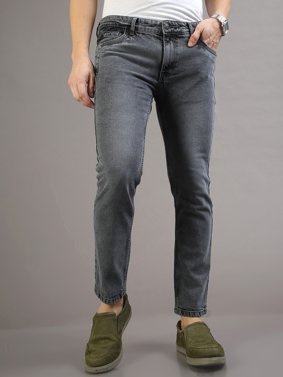 

VUDU Men Narrow Slim Fit Heavy Fade Stretchable Jeans, Grey