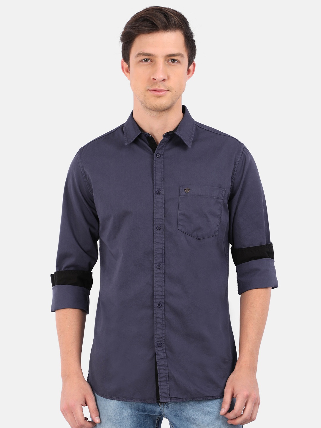 

VUDU Comfort Cotton Spread Collar Casual Shirt, Navy blue