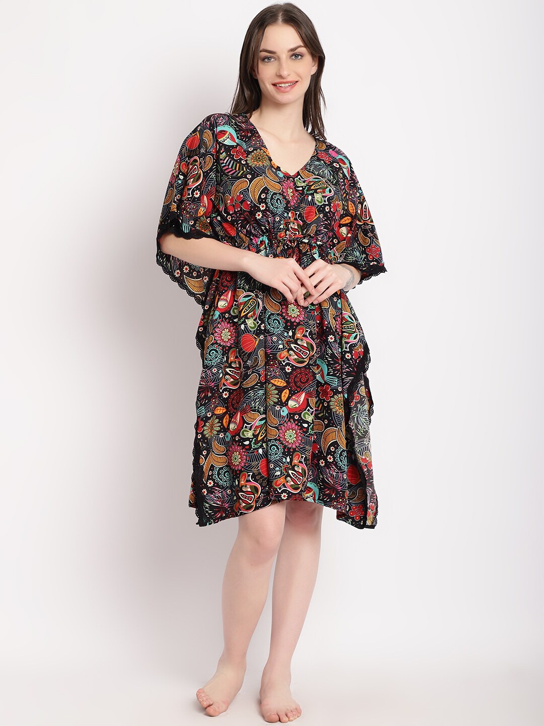 

EROTISSCH Printed Swimwear Cover Up Kaftan Top, Black